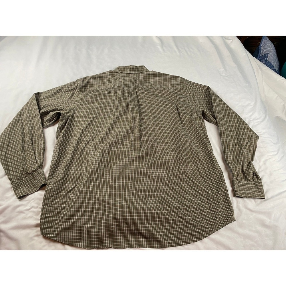 Eddie Bauer Button Down Shirt Mens XL Tall Olive Green Ex Grid Relaxed Fit - Picture 3 of 8